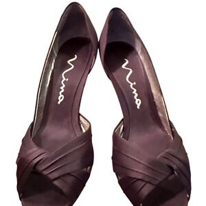 Nina Black Satin Ruched Peep Toe Heels Dress‎ Shoes Women Size 8.5M